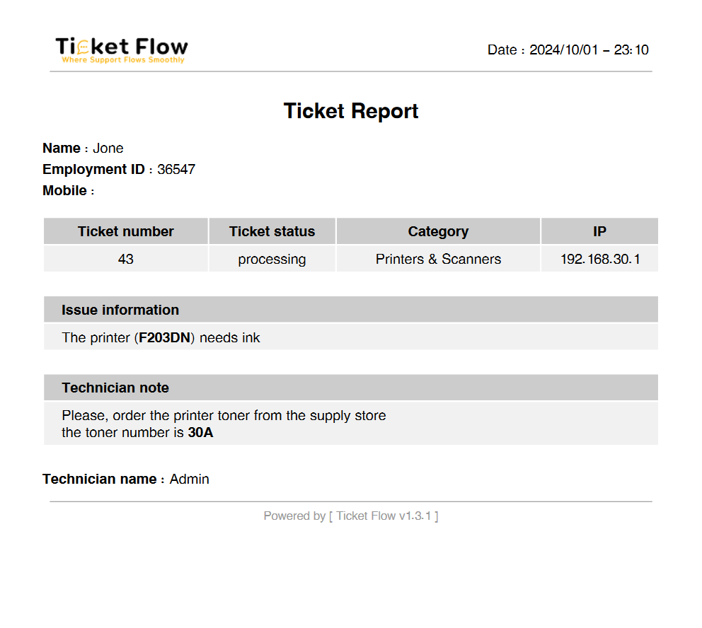 Screenshots ticket pdf